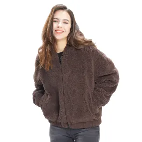 Womens Sherpa Jacket Oversized Zip Up Hoodie colours Beige, Camel, Coffee S M L XL