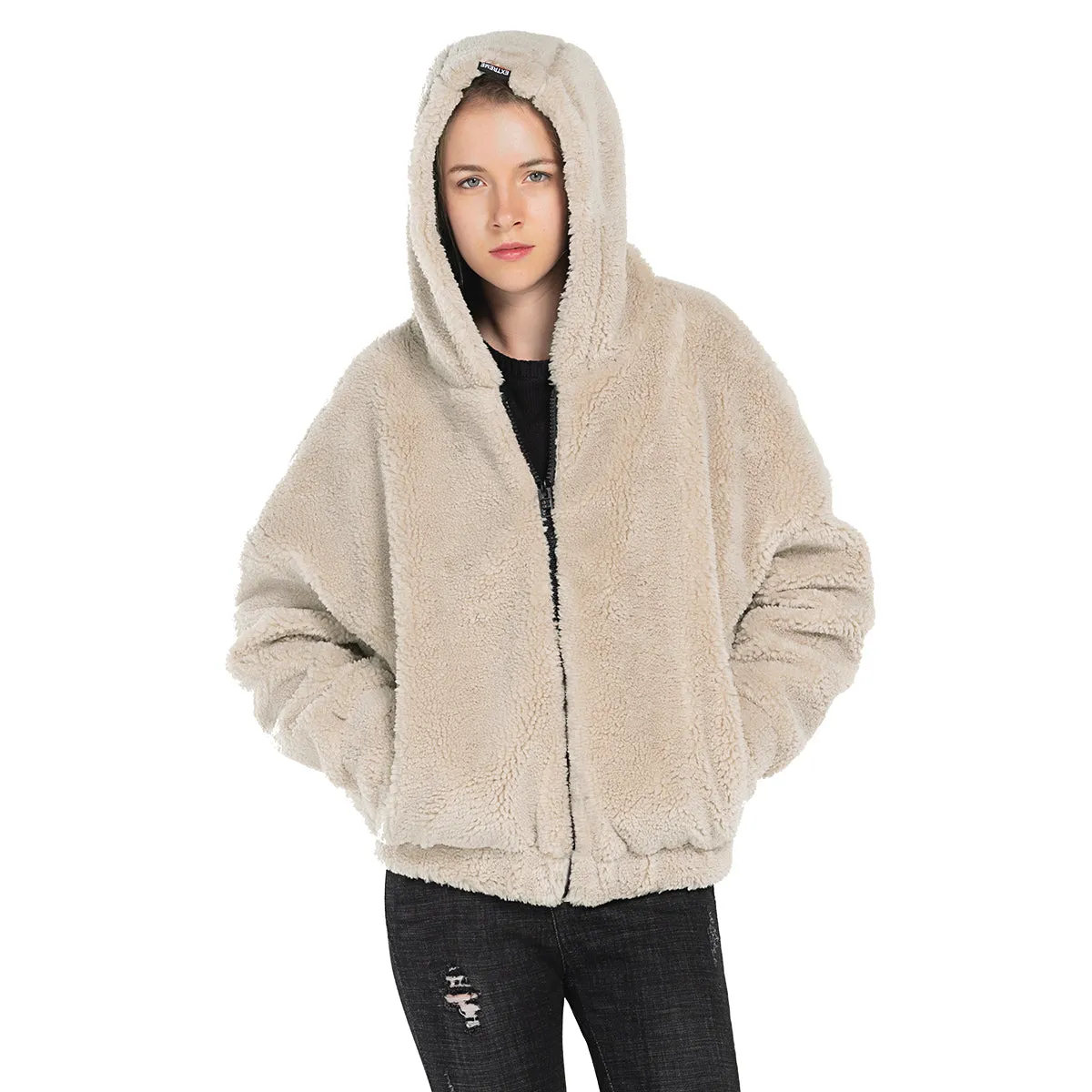 Womens Sherpa Jacket Oversized Zip Up Hoodie colours Beige, Camel, Coffee S M L XL