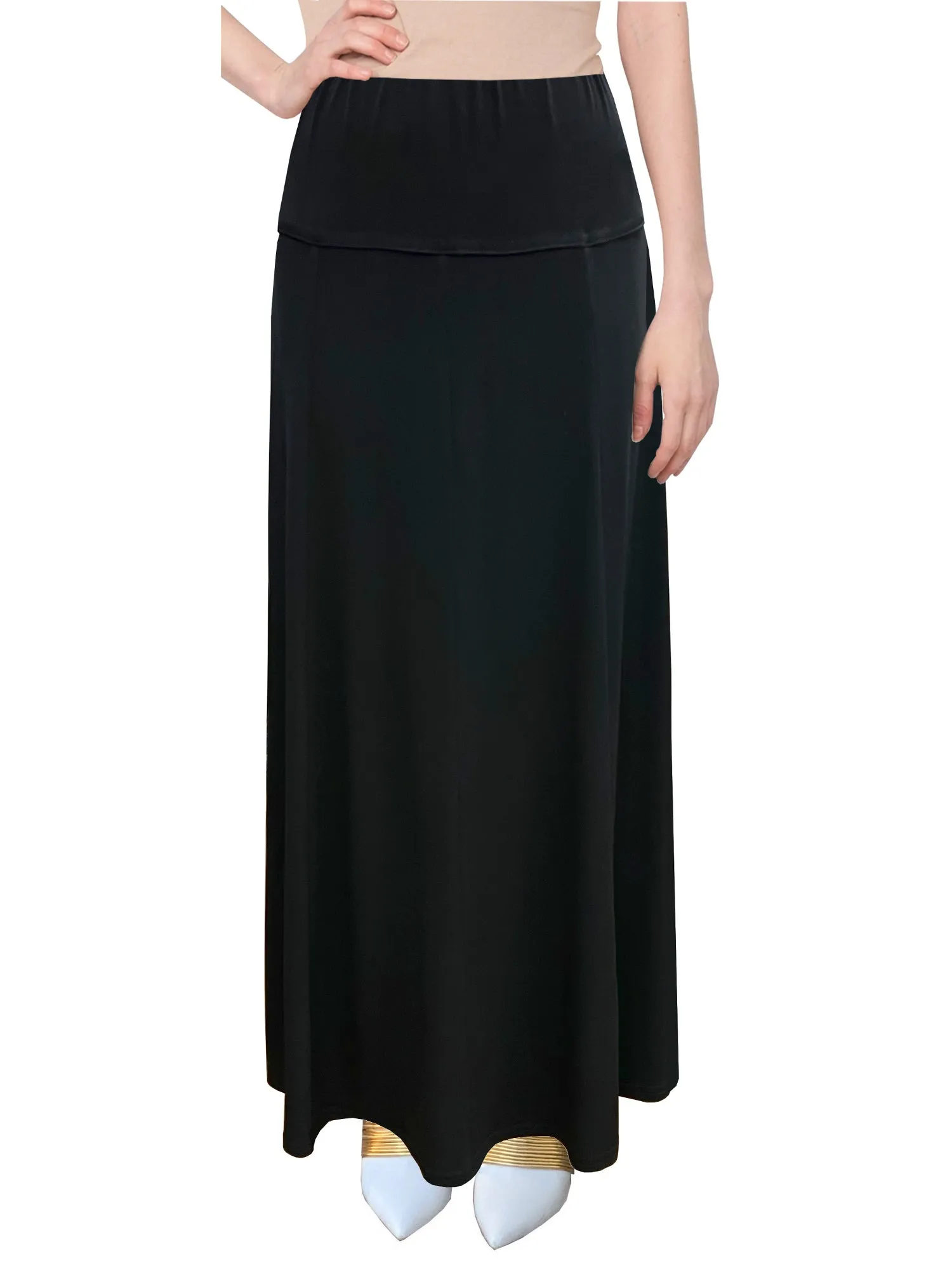 Women's Stretch Knit Fit and Flare A-Line 36" Maxi Length Skirt