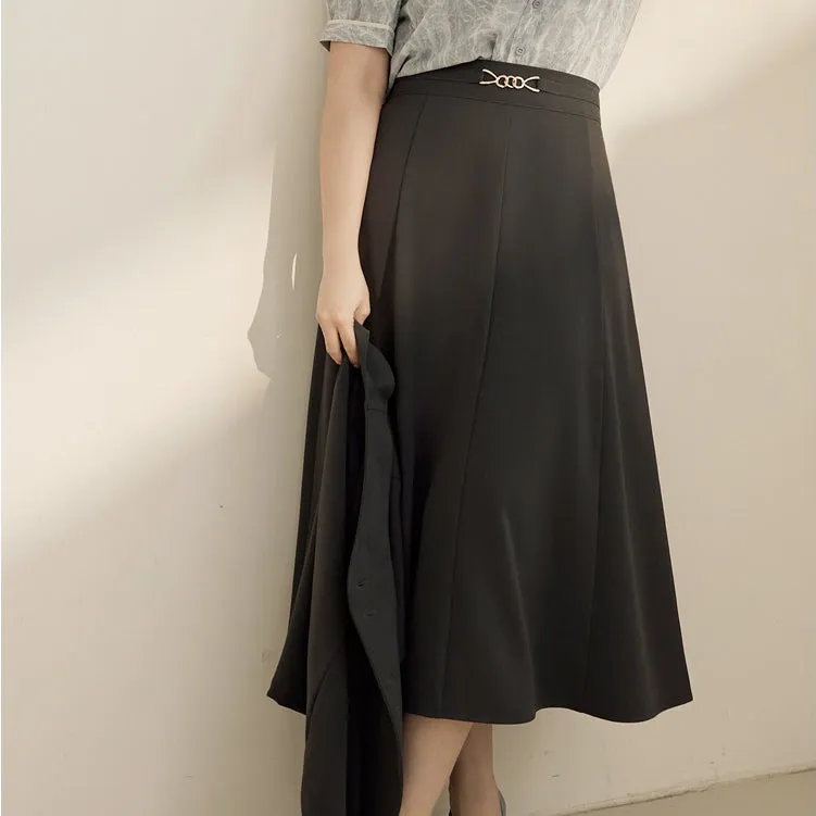 Work Chiffon A-Line Chain Waist Long Maxi Skirt