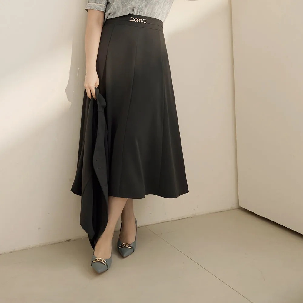 Work Chiffon A-Line Chain Waist Long Maxi Skirt