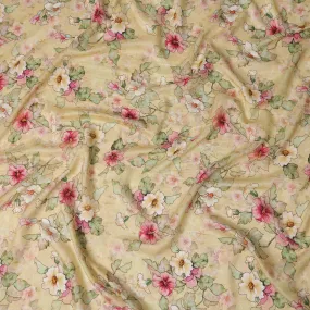 Yellow Viscose Cotton Digital Printed Fabric with Floral Design, 110 cm Width-D21340