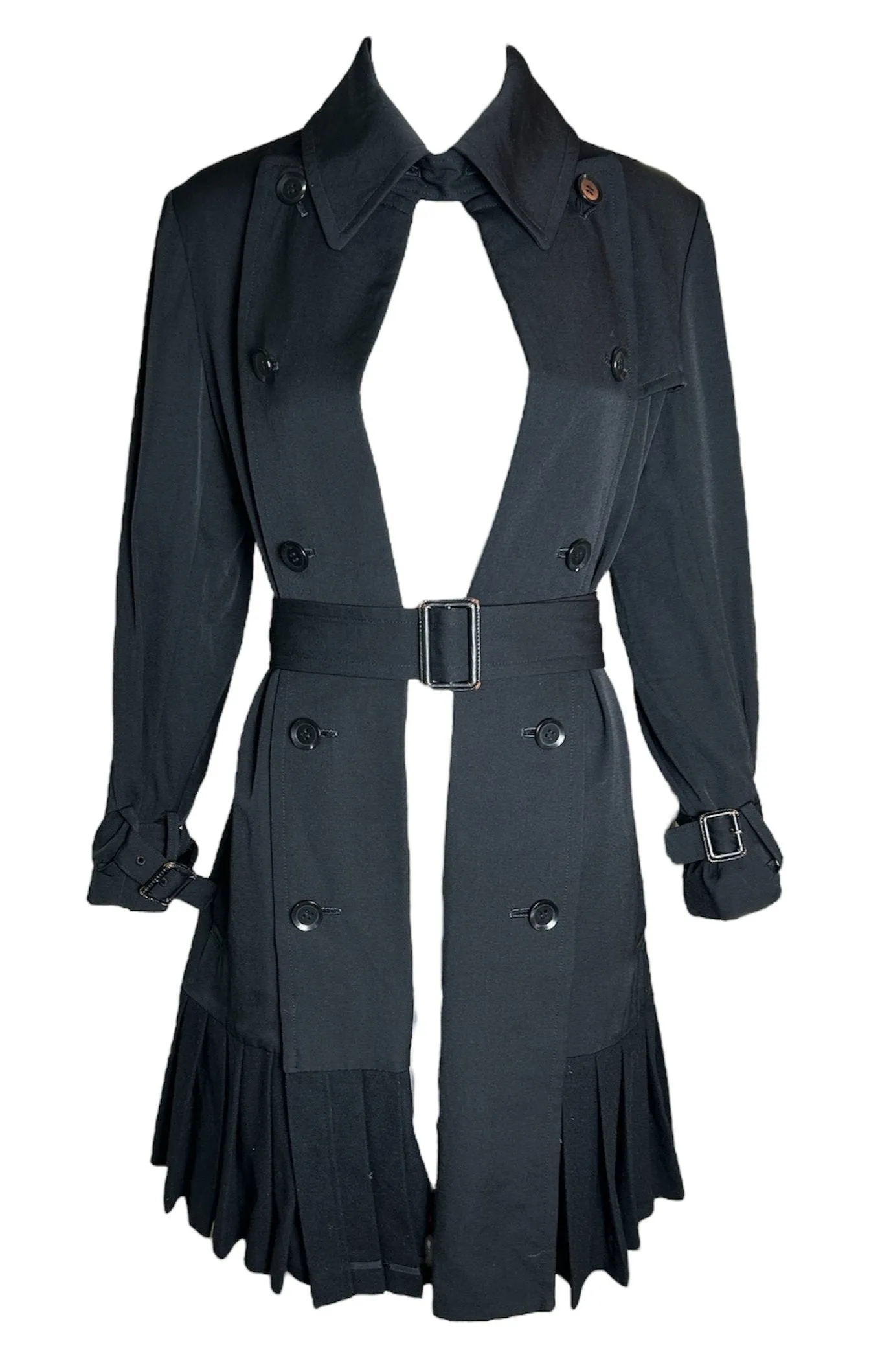 Yohji Yamamoto Double-Breasted Trenchcoat-Dress with Pleated Wool Skirt