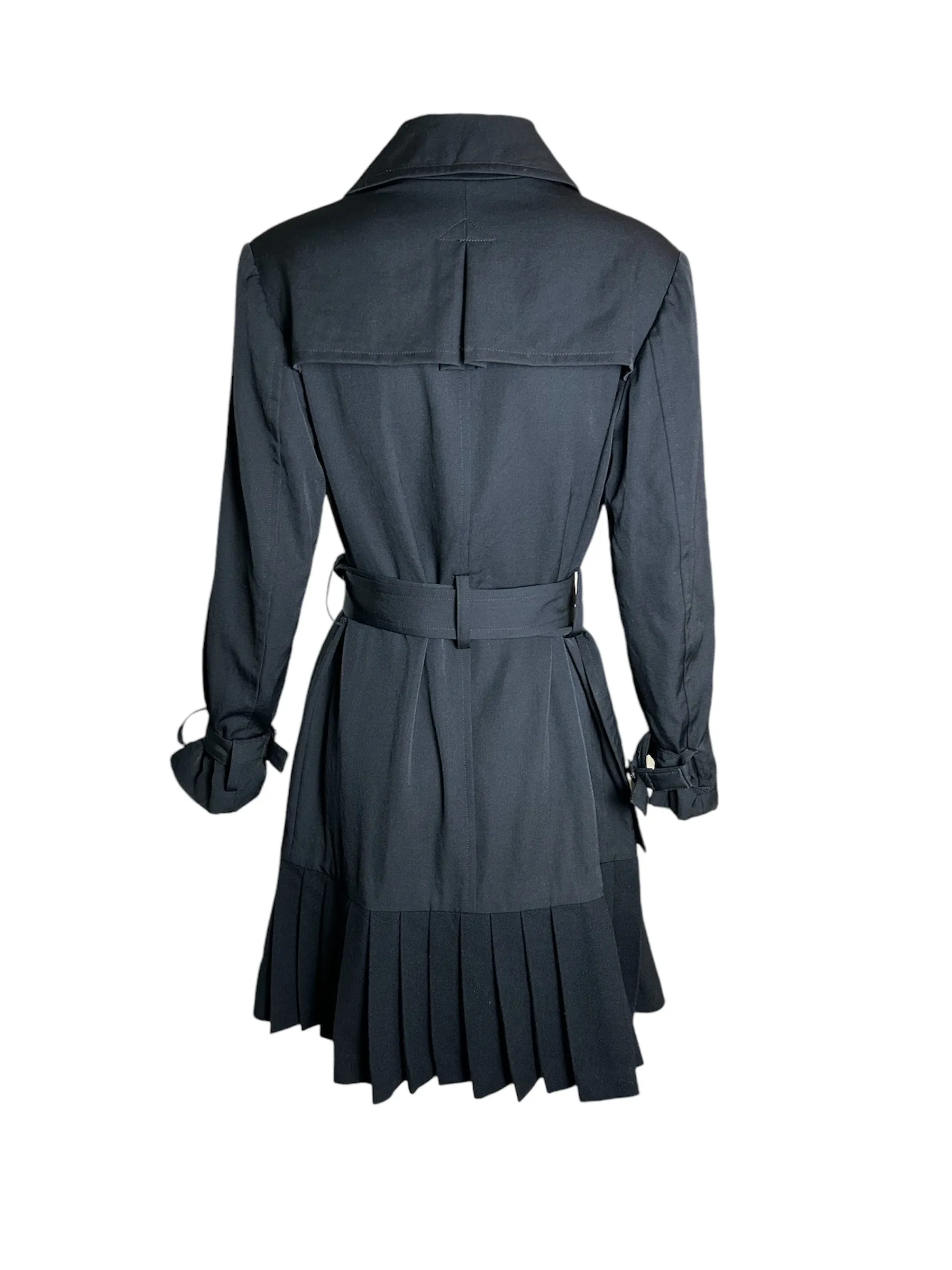 Yohji Yamamoto Double-Breasted Trenchcoat-Dress with Pleated Wool Skirt