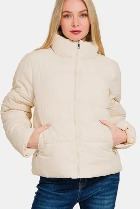 Zip Up Turtleneck Puffer Jacket with Pockets