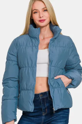 Zip Up Turtleneck Puffer Jacket with Pockets