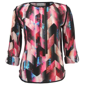 Zipper Front Geometric Print Top